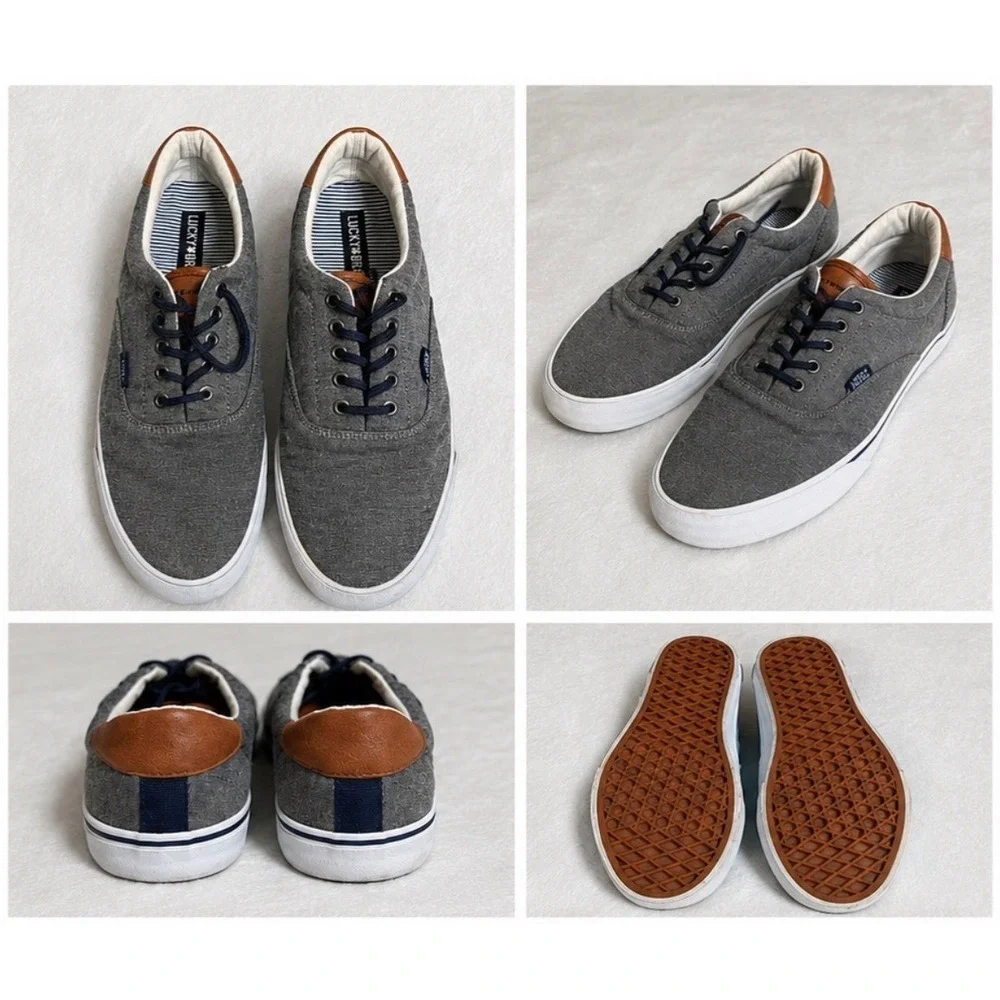 LUCKY BRAND MEN'S CANVAS SNEAKERS GRAY / NAVY / BROWN